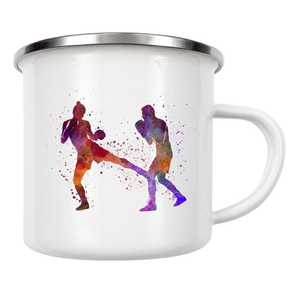 Emaille Tasse "Woman boxer boxing kickboxing-e" artboxONE - Sport - Sport,Sports,Color,Illustration,Boxing,Boxer,Quadrilateral,Fight,Combat,Kickboxing