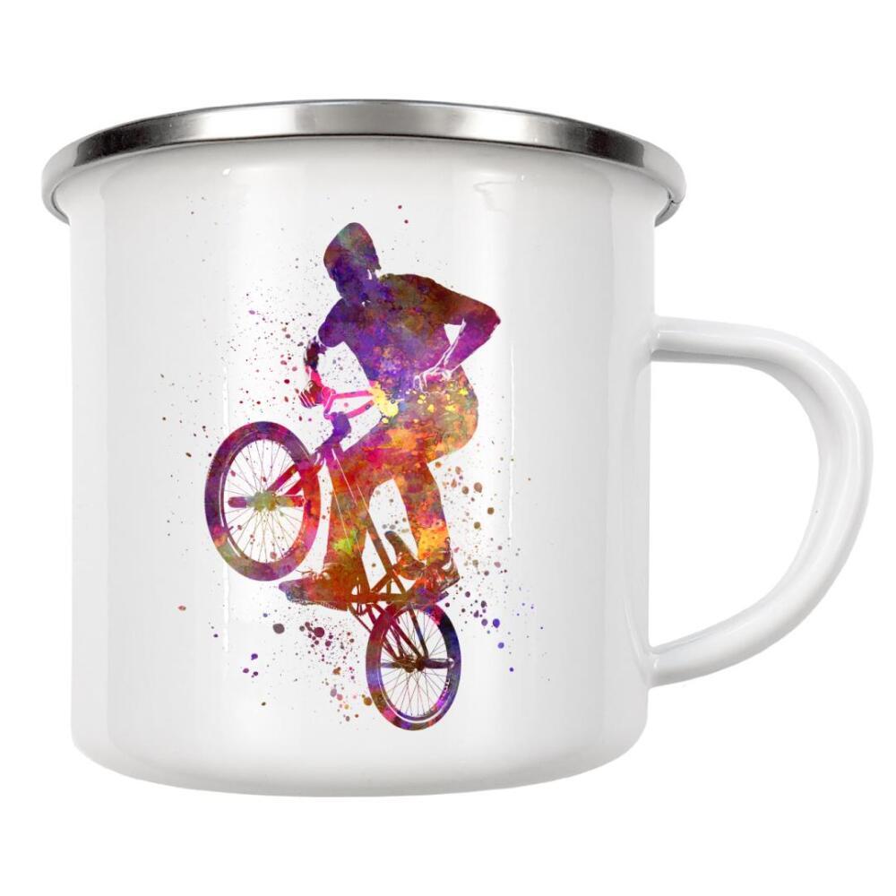 Emaille Tasse "Man bmx acrobatic figure" artboxONE - Sport