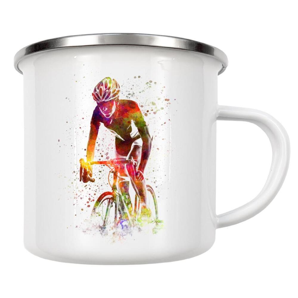 Emaille Tasse "Woman triathlon cycling-d" artboxONE - Sport
