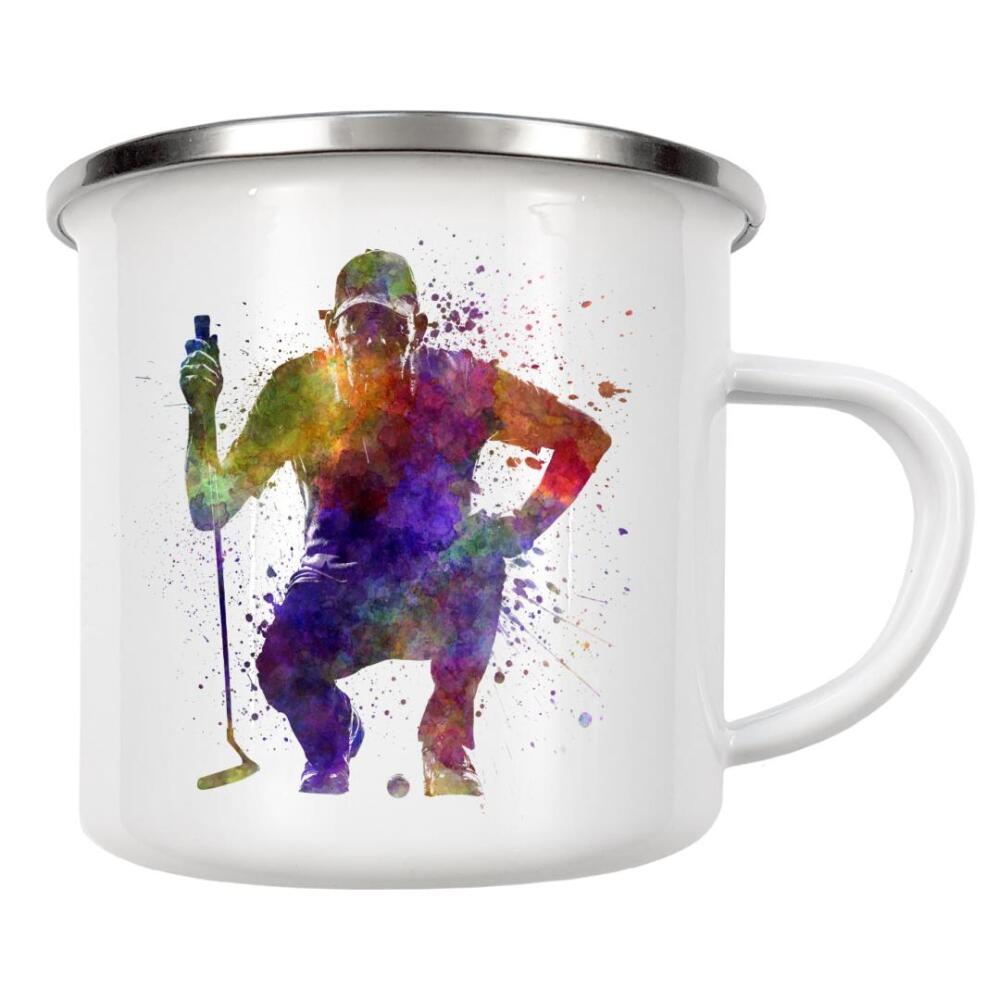 Emaille Tasse "Man golfer crouching silhouette" artboxONE - Sport