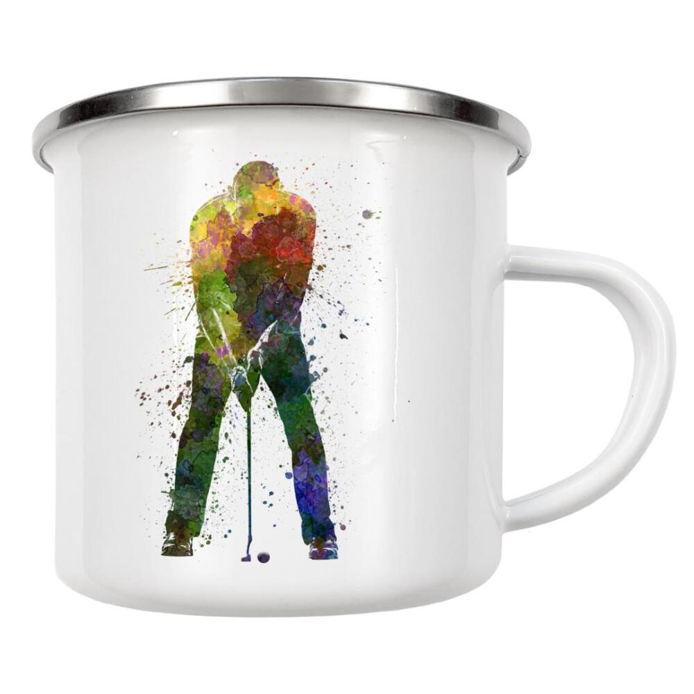 Emaille Tasse "Man golfer putting silhouette-b" artboxONE - Sport