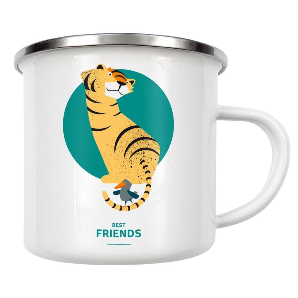 Emaille Tasse "Beste Freunde III" artboxONE - Für Kinder,Tiere - Freunde,Friends,Kinderzimmer,Tiger,Vogel