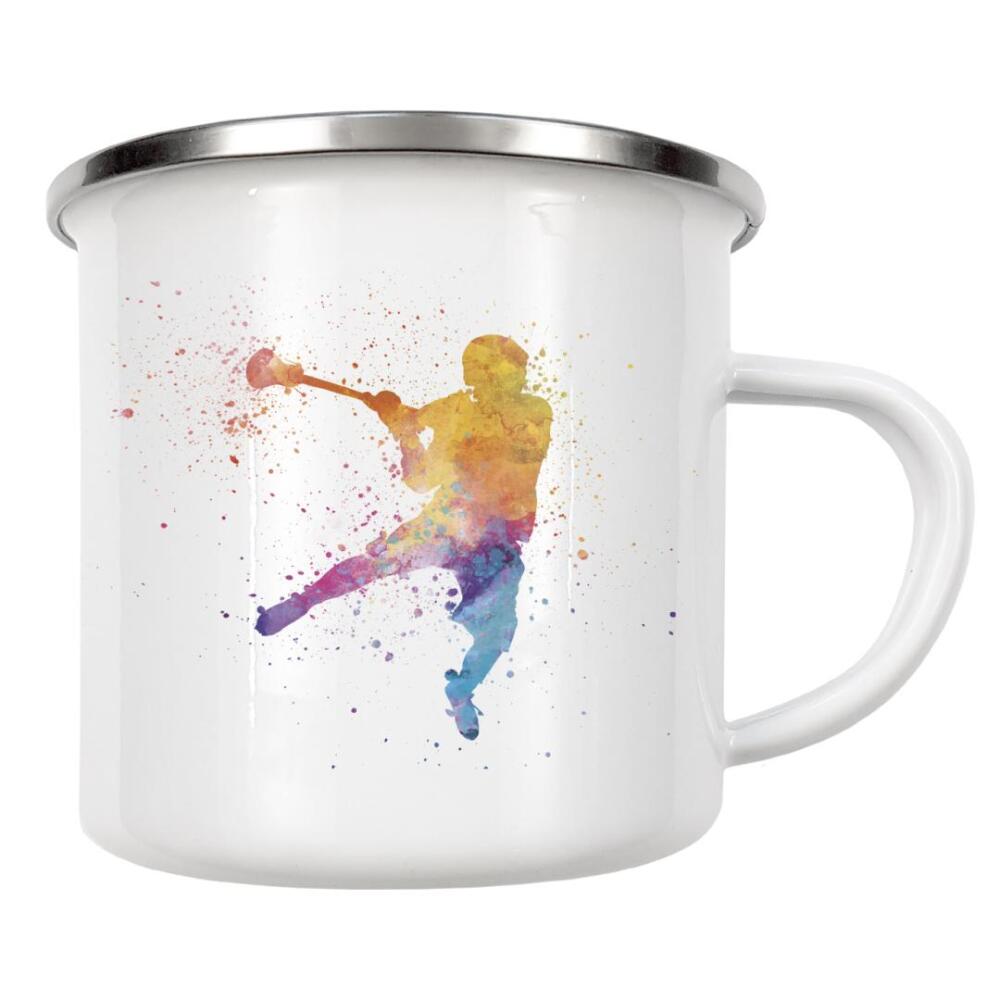 Emaille Tasse "Lacrosse Man Player-b" artboxONE - Sport - Sport,Sports,Color,Illustration,Watercolor,Competition,Lacrosse,Sticks,Ball,Bunt,Colorful