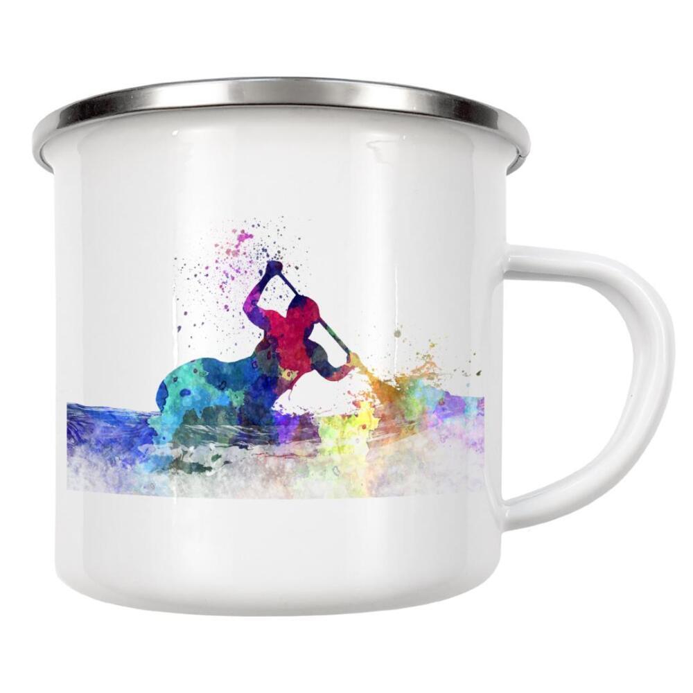 Emaille Tasse "Young kayaker paddling" artboxONE - Sport