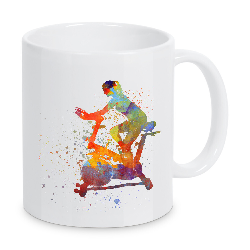 Tasse "Stationary bike in watercolor" artboxONE - Sport - Sport,Sports,Illustration,Watercolor,Exercise bike,Gym,Bicycle,Woman,Color,Decorative