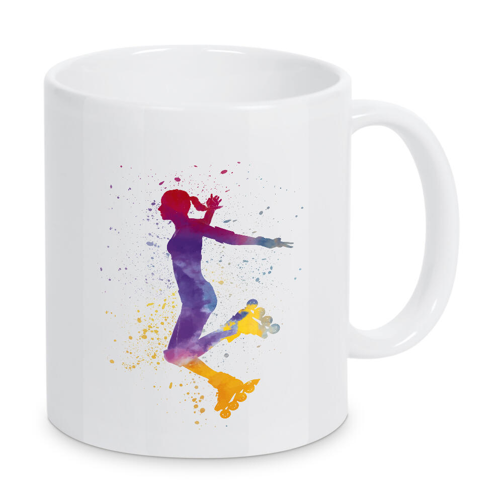 Tasse "Woman in roller skates-b" artboxONE - Sport - Sport,Sports,Color,Illustration,Watercolor,Skating,Skater,Roller skating,Inline skating,Jump