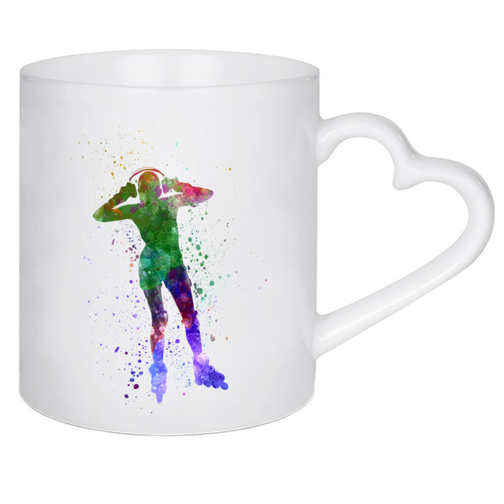 Herztasse "Woman in roller skates-c" artboxONE - Sport - Sport,Sports,Color,Illustration,Watercolor,Skating,Skater,Roller skating,Inline skating,Jump