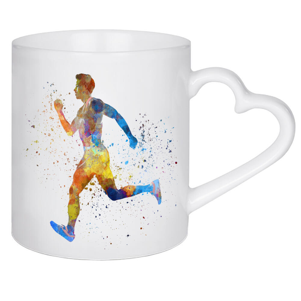Herztasse "Man running sprinting jogging-b" artboxONE - Sport - Sport,Sports,Color,Illustration,Watercolor,Athlete,Runner,Running,Sportsman,Fast