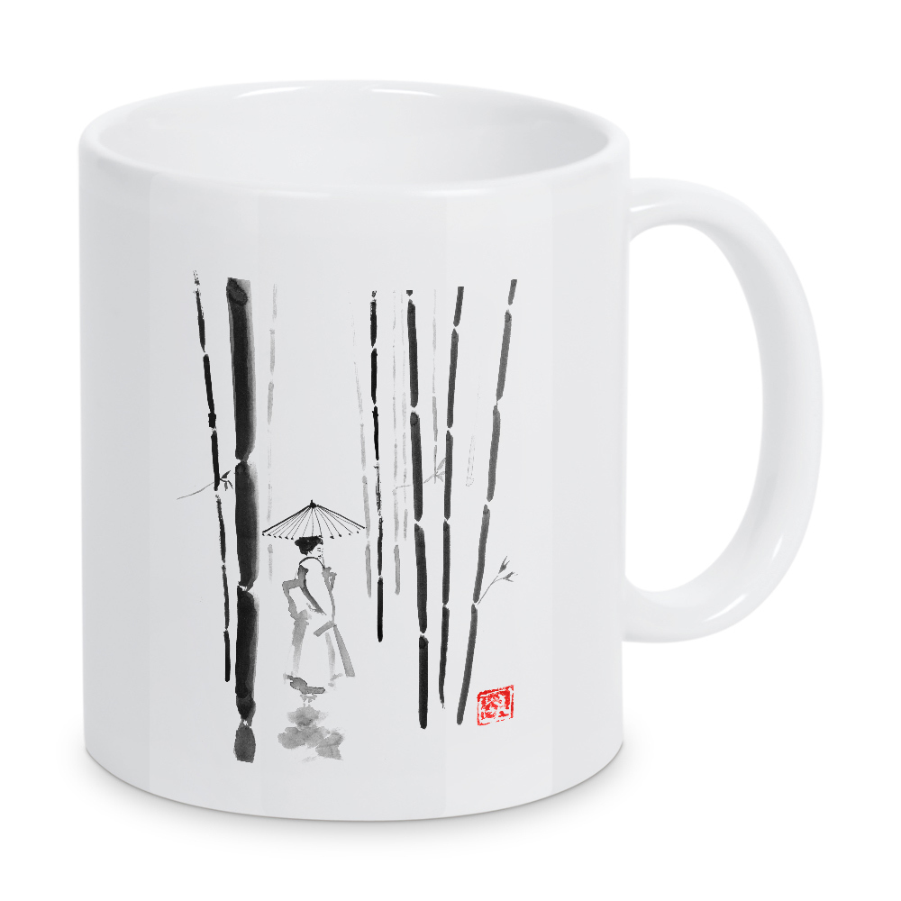 Tasse "Geisha in bamboo forest" artboxONE - Natur,Schwarzweiß - Bamboo,Sumie,Geisha,Forest,Wald,Bäume,Trees,Japan,Schwarzweiß,Blackandwhite