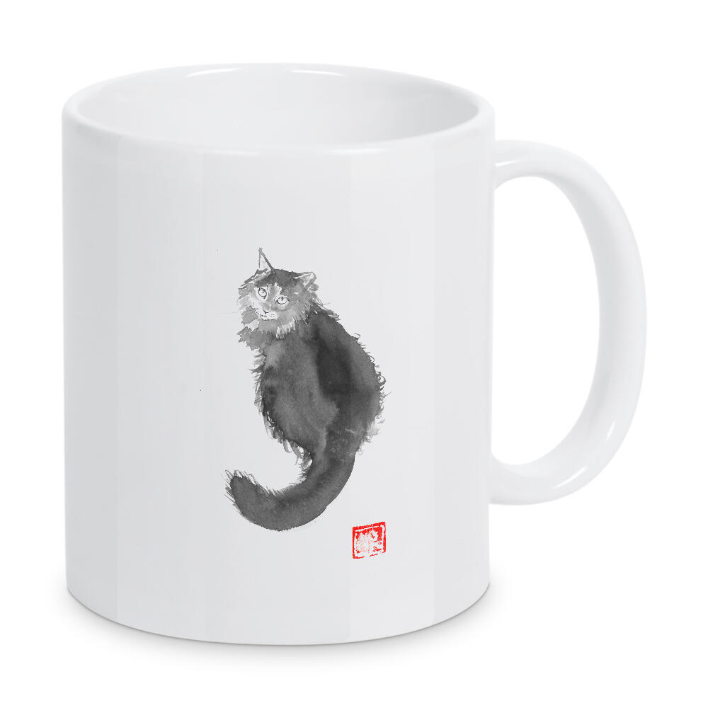 Tasse "Main coon" artboxONE - Tiere,Schwarzweiß - Cat,Neko,Sumie,Japan,Schwarzweiß,Blackandwhite,Minimal,Katze,Tier,Animal