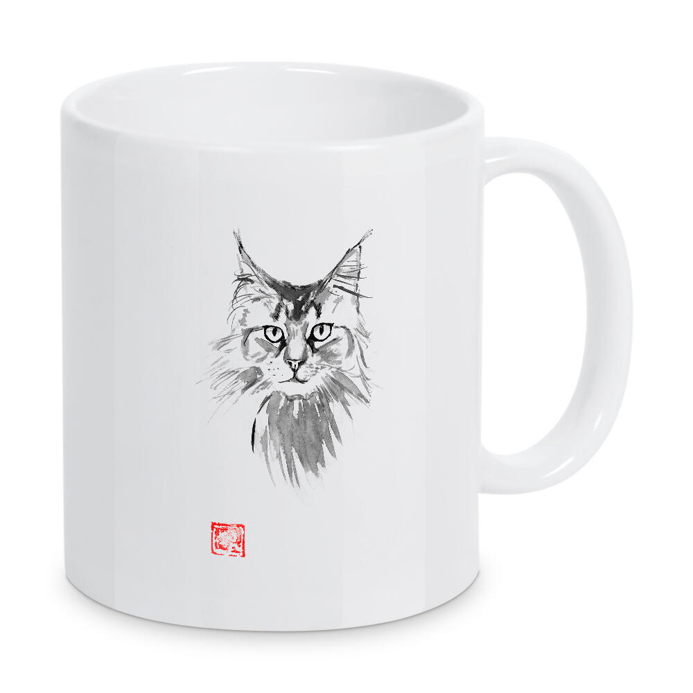 Tasse "Main coon cat" artboxONE - Tiere - Cat,Neko,Sumie,Japan,Katze,Schwarzweiß,Blackandwhite,Portrait