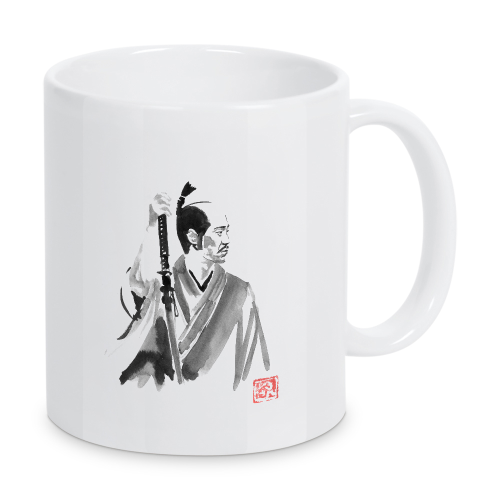 Tasse "Samurai waiting" artboxONE - Reise / Asien - Samurai,Sumie,Japan,Schwarzweiß,Blackandwhite,Kämpfer,Krieger,Schwert,Sword