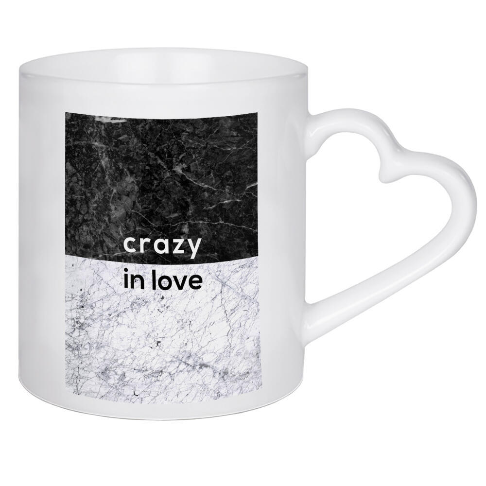 Herztasse "Crazy in Love" artboxONE - Typografie,Abstrakt,Schwarzweiß,Musik,Liebe,Marmor