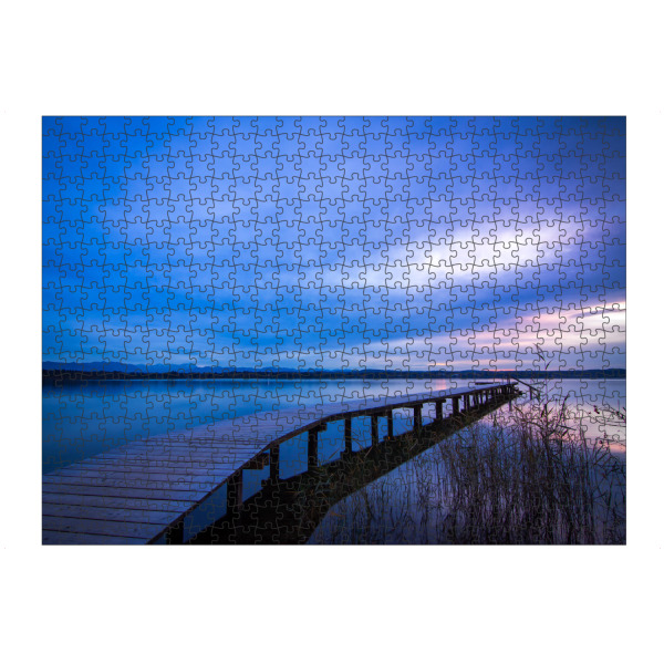 artboxONE Puzzle "Blauer Horizont" artboxONE - Natur - Steg,See,Landschaft,Wasser,Gebirge,Gebirgszug,Berge - Bild Steg