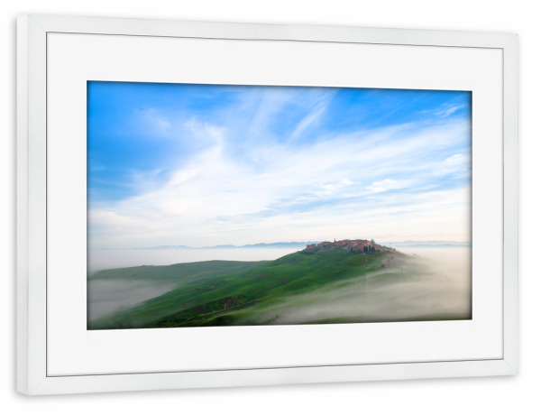 Poster mit Rahmen weiß "Nebelwolken" artboxONE - Natur - Himmel,Dörf,Berg,Wiese,Frankreich,Südfrankreich