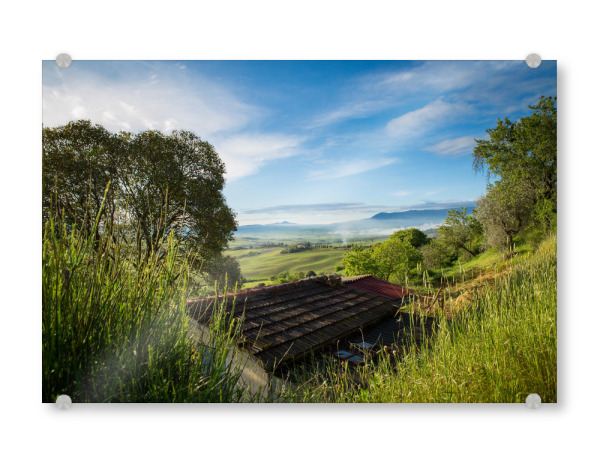 Acrylglasbild "Barn" artboxONE - Natur - Natur,Gras,Himmel,Sonnenschein,Barn,Hütte,Haus,Nature