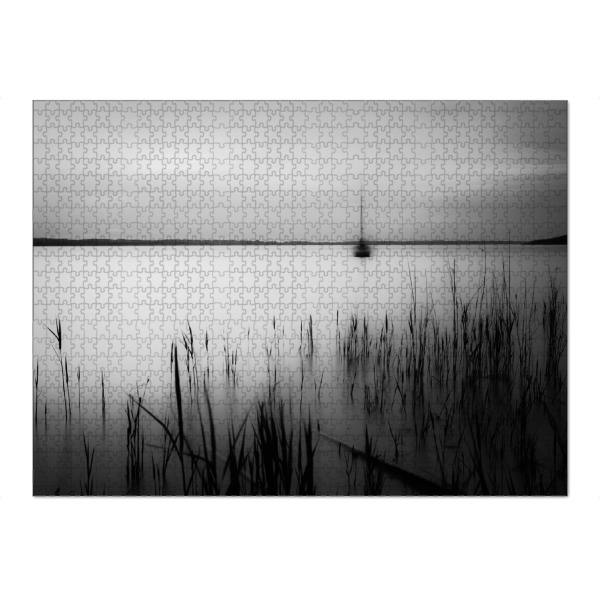 Puzzle Ravensburger "Silent bw" artboxONE - Natur,Schwarzweiß - See,Schilf,Boot,Nebelkrieger,Ruhe,Entspannung,Silence,Stille - Bild see
