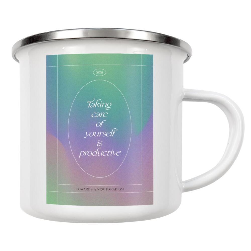 Emaille Tasse "Taking care of yourself" artboxONE - Typografie,Abstrakt,Sport / Motivation