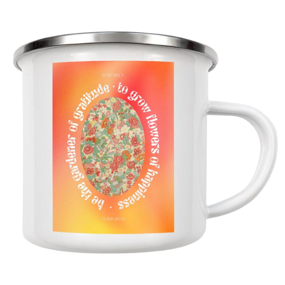 Emaille Tasse "The gardener of gratitude" artboxONE - Typografie,Natur,Floral