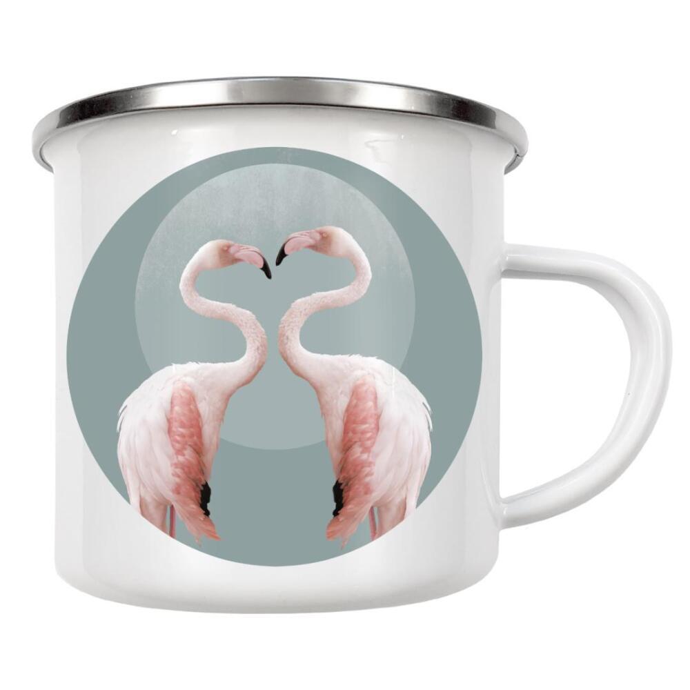 Emaille Tasse "Flamingo Paar" artboxONE - Natur,Für Kinder,Tiere,Liebe,Lustig