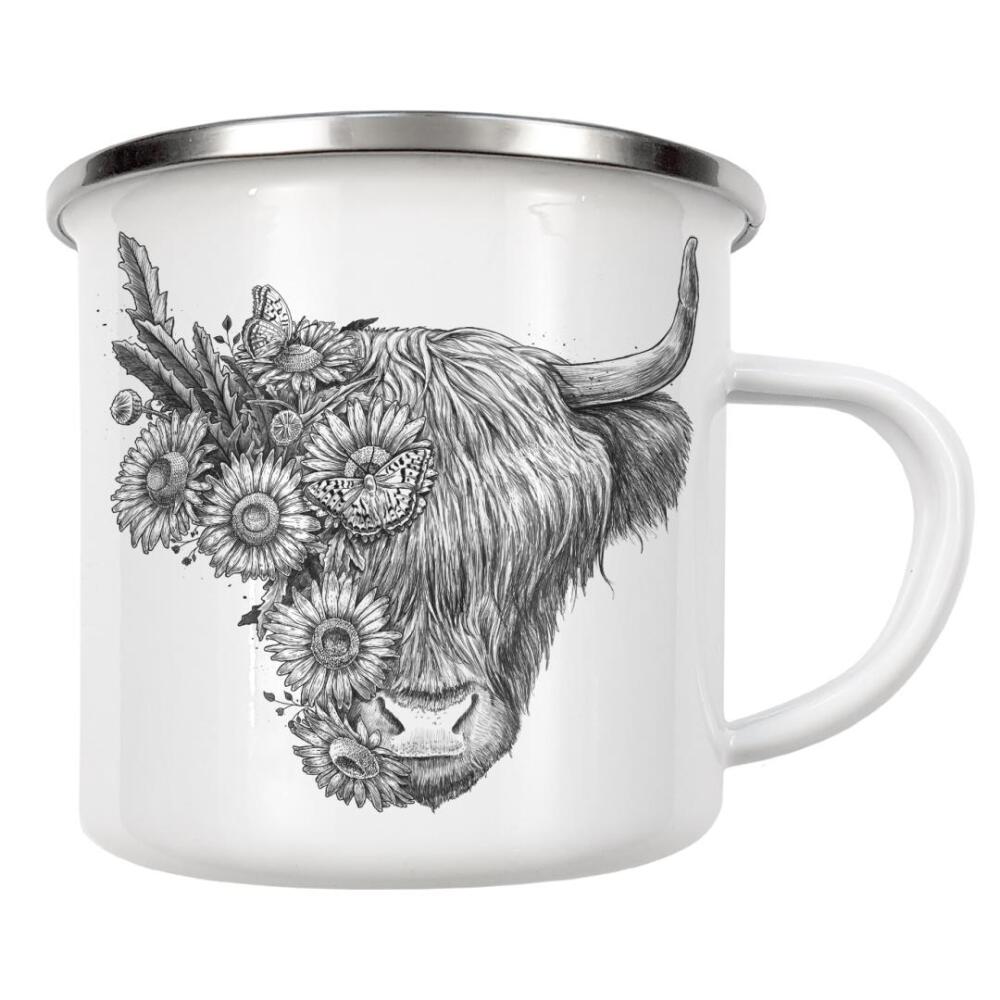 Emaille Tasse "Floral bull" artboxONE - Natur,Floral,Tiere
