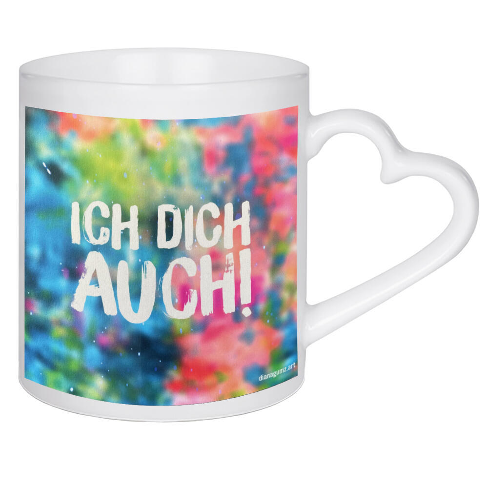 Herztasse "Ich dich auch" artboxONE - Typografie - Liebe,Verliebt,Herz,Glücklich,Love,Typo,Typografie,Typography,Bunt,Colorful