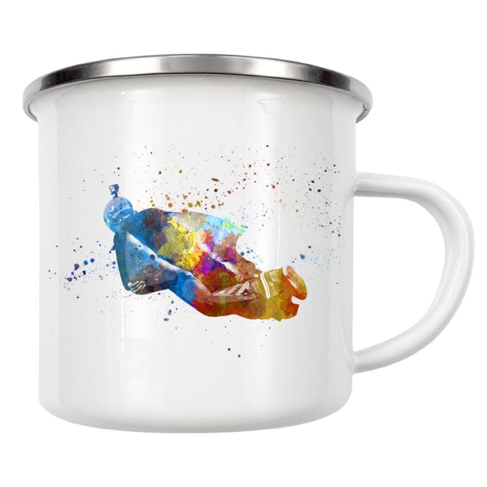 Emaille Tasse "Wingsuit wings in watercolor" artboxONE - Sport - Athlete,Color,Sport,Sports,Multicolor,Watercolor,Wingsuit,Jump,Base jump