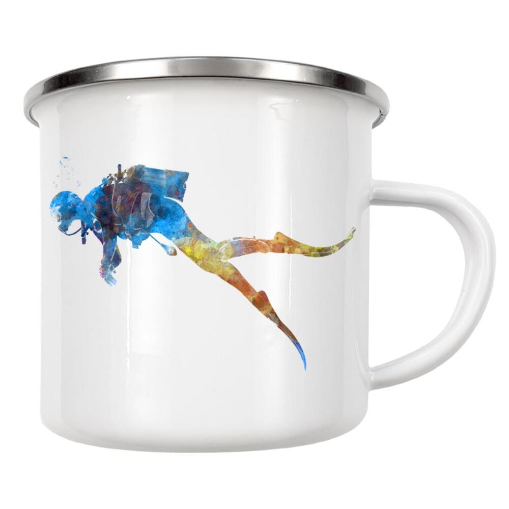 Emaille Tasse "Man scuba diver in watercolor" artboxONE - Sport