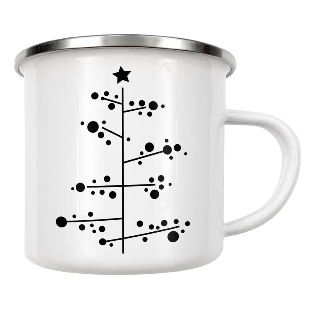 Emaille Tasse "Weihnachtsbaum minimalistisch" artboxONE - Natur,Abstrakt,Schwarzweiß,Weihnachten