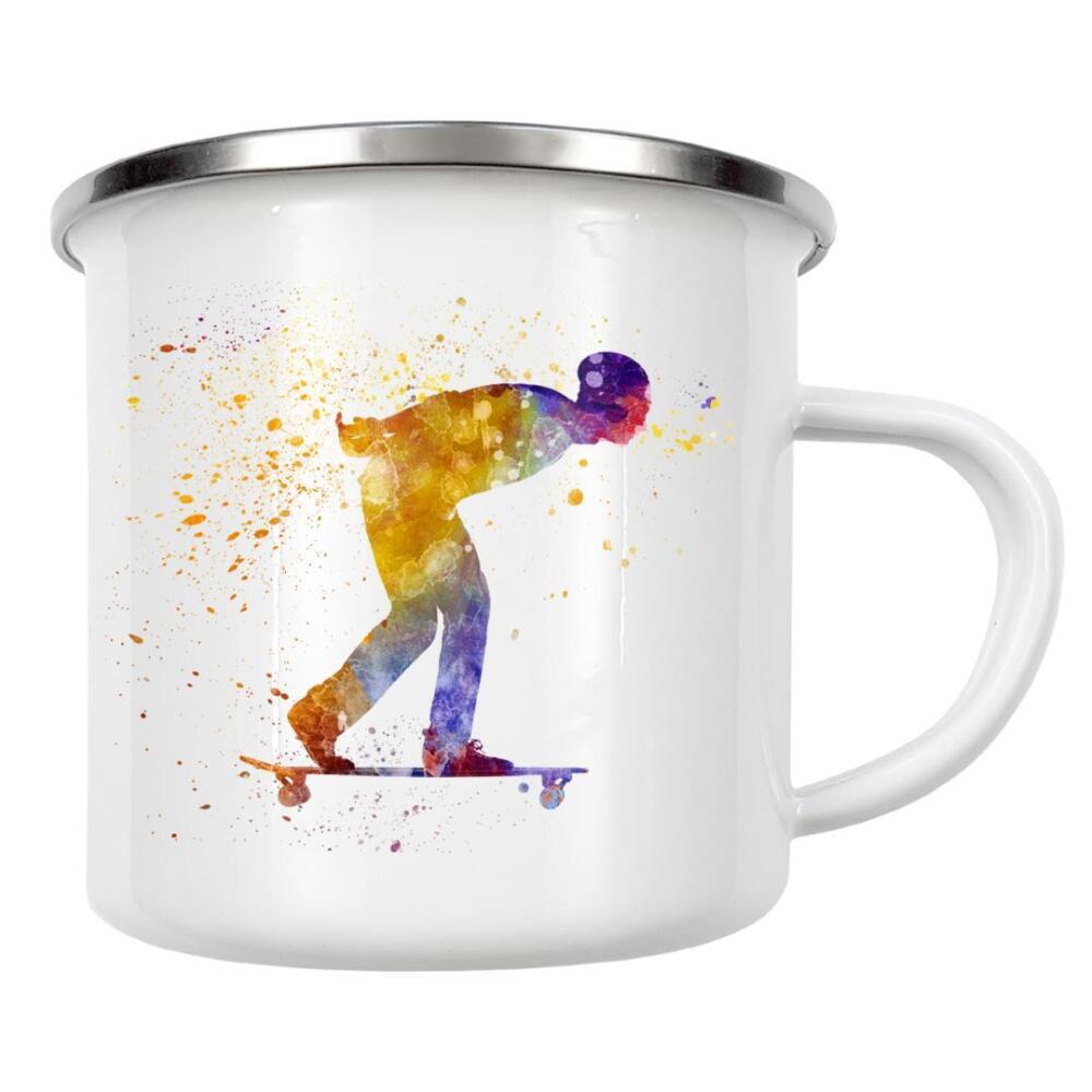 Emaille Tasse "Man skateboard in watercolor-c" artboxONE - Sport
