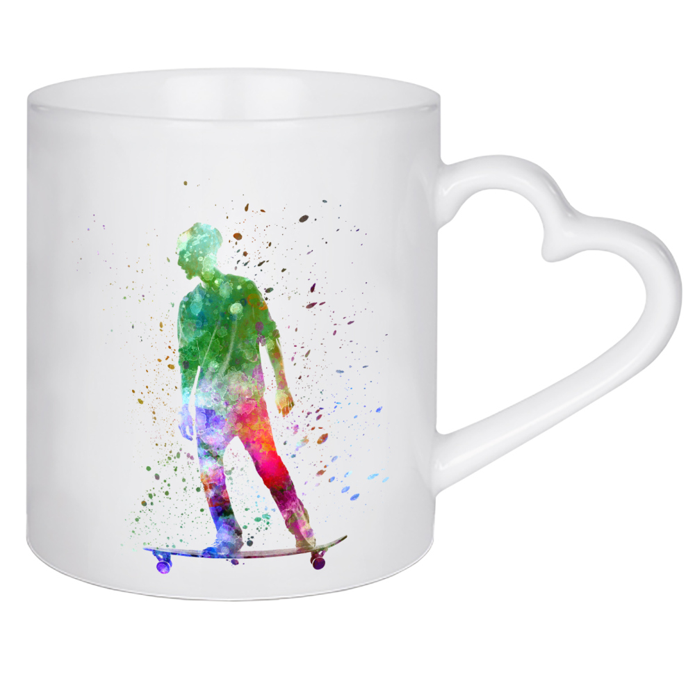 Herztasse "Man skateboard in watercolor-h" artboxONE - Sport - Skate,Skateboard,Sport,Sports,Color,Illustration,Decorative,Young,Jump,Competition