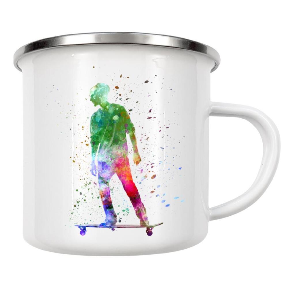 Emaille Tasse "Man skateboard in watercolor-h" artboxONE - Sport - Skate,Skateboard,Sport,Sports,Color,Illustration,Decorative,Young,Jump,Competition