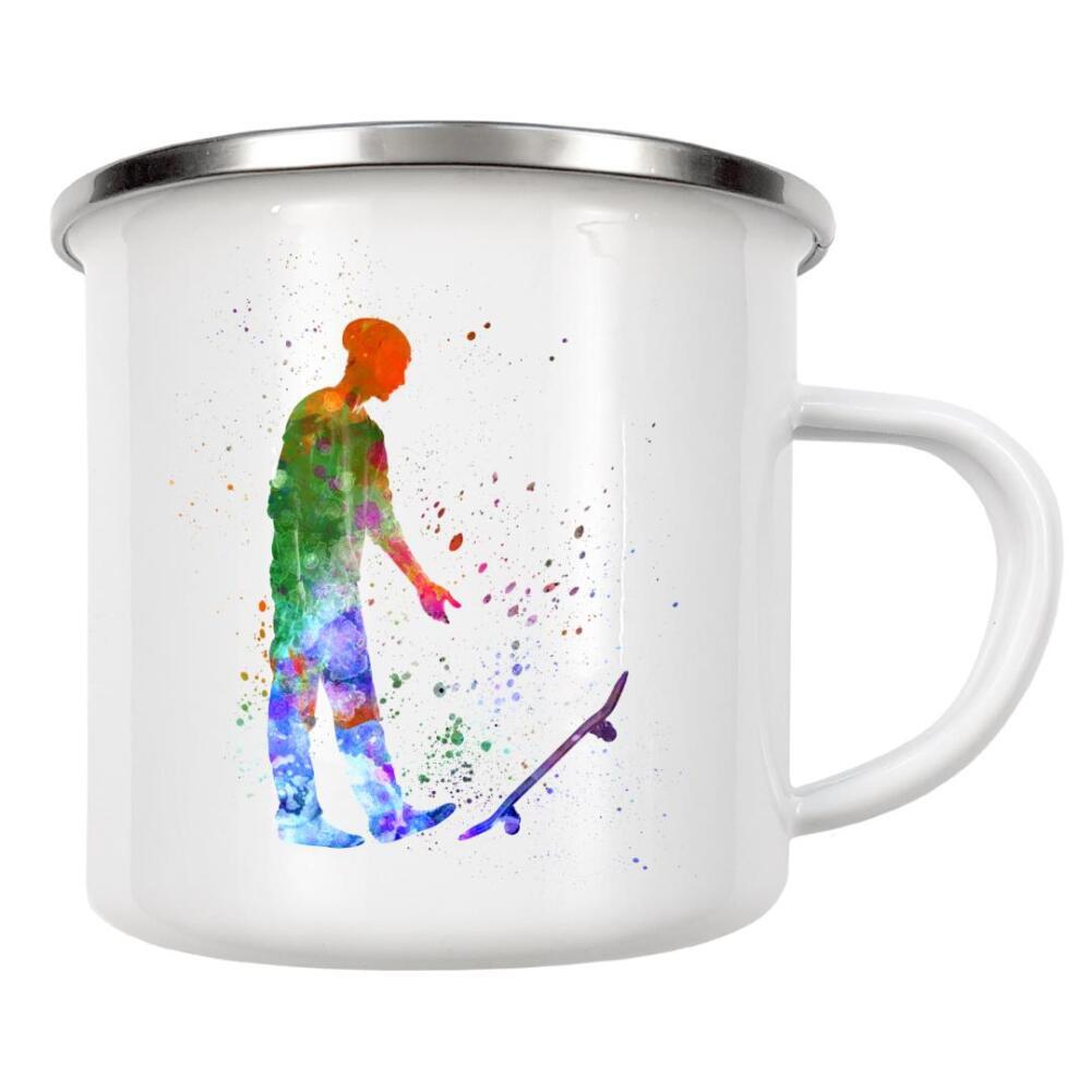 Emaille Tasse "Man skateboard in watercolor-i" artboxONE - Sport