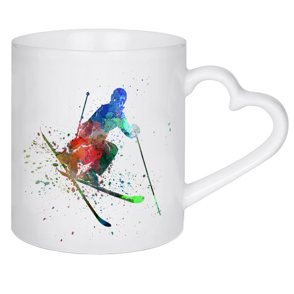 Herztasse "Skier in watercolor" artboxONE - Sport - Sport,Sports,Color,Illustration,Watercolor,Competition,Competitive,Ski,Skier,Mountain
