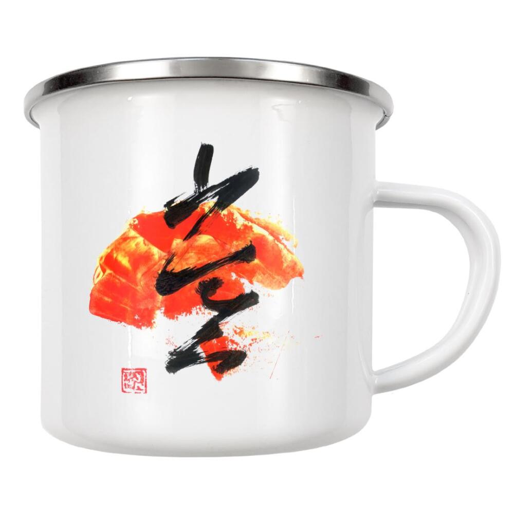 Emaille Tasse "Abstract" artboxONE - Abstrakt - Yellow,Sumie,Calligraphy,Japan,Minimal,Minimalistisch