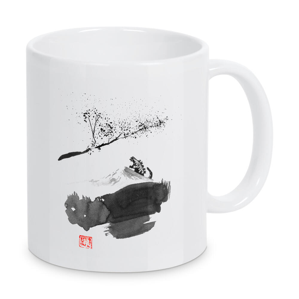 Tasse "Fuji and monster" artboxONE - Tiere,Menschen,Reise / Asien - Monster,Fuji,Japan,Sumie,Schwarzweiß,Blackandwhite,Minimal,Minimalistisch