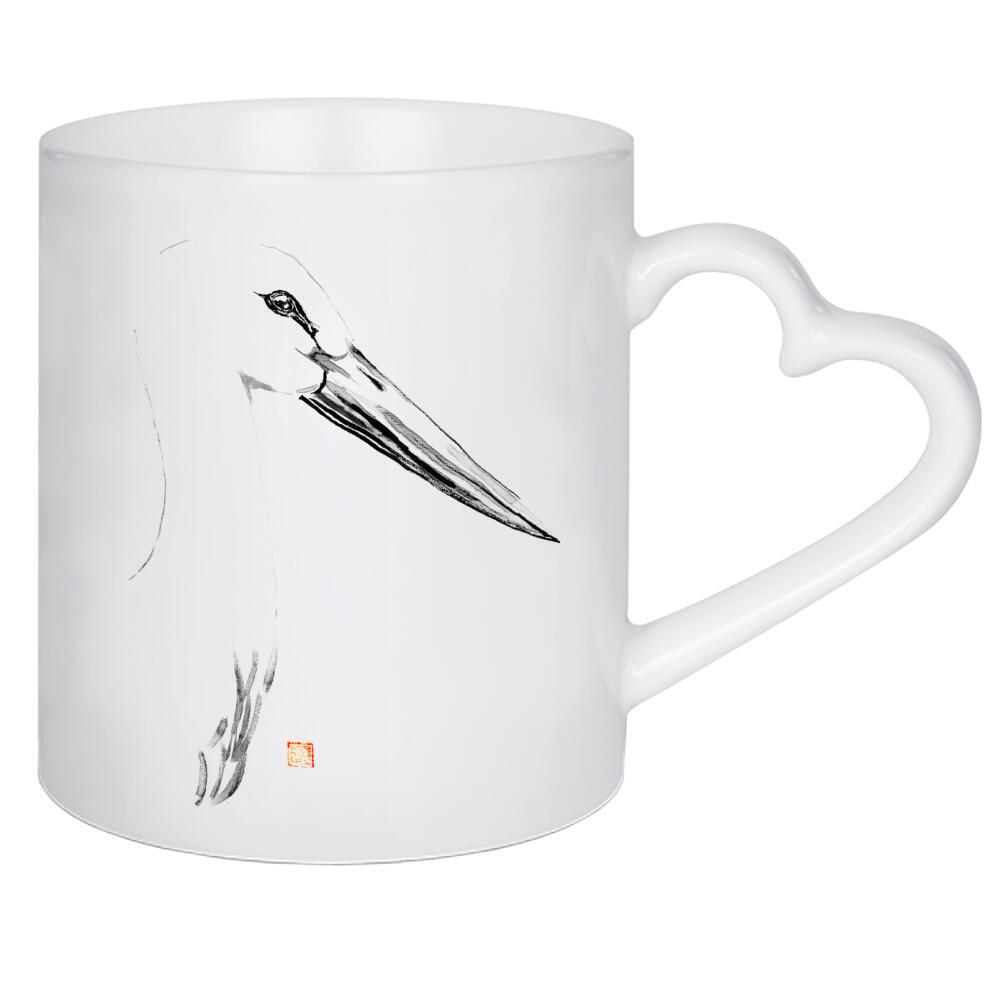 Herztasse "The goja" artboxONE - Tiere,Menschen,Reise / Asien - Storke,Sumie,Japan,Schwarzweiß,Blackandwhite,Minimal,Minimalistisch