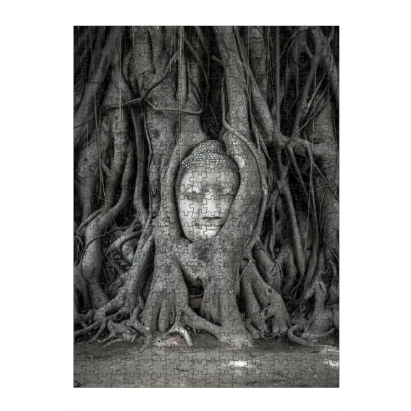 Puzzle Ravensburger "Ancient Buddah" artboxONE - Natur,Reise,Schwarzweiß - Ayutthaya königreich,Thailand,Asien,Buddhismus,Baum
