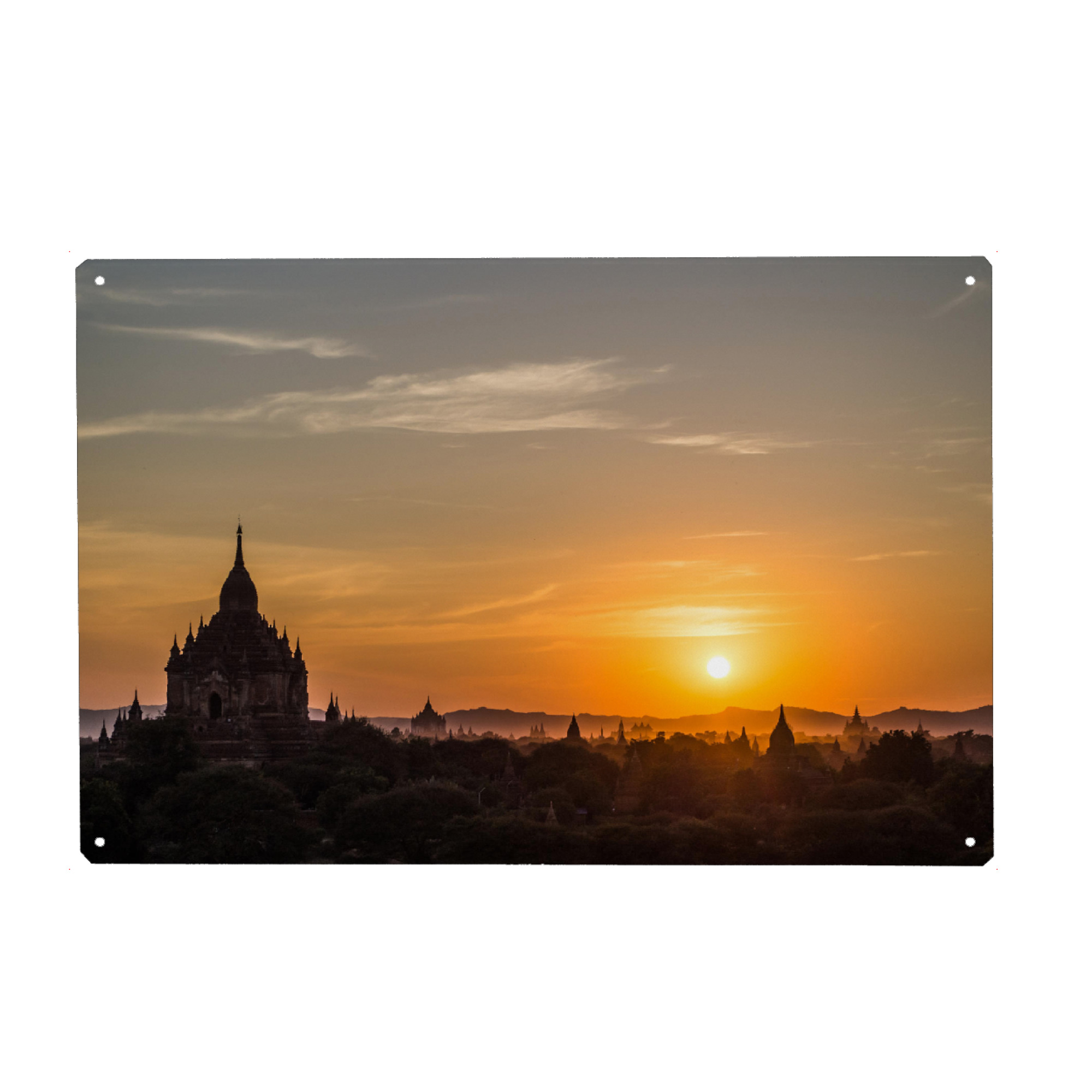 Metall Poster "Tempelanlage" artboxONE - Reise - Sonnenaufang,Sonnenuntergang,Myanmar,Bagan,Historische königsstadt,Sakralgebäuden,Ziegelstein