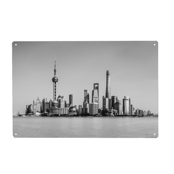 Metall Poster "Shanghai Skyline" artboxONE - Reise,Schwarzweiß,Städte / Shanghai