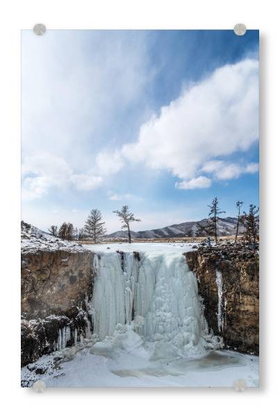 Acrylglasbild "Frozen Falls" artboxONE - Natur - Gefrorener wasserfall,Bäume,Klippen
