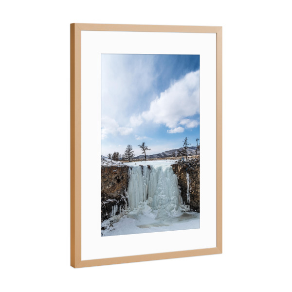 Poster mit Rahmen Kupfer "Frozen Falls" artboxONE - Natur - Gefrorener wasserfall,Bäume,Klippen