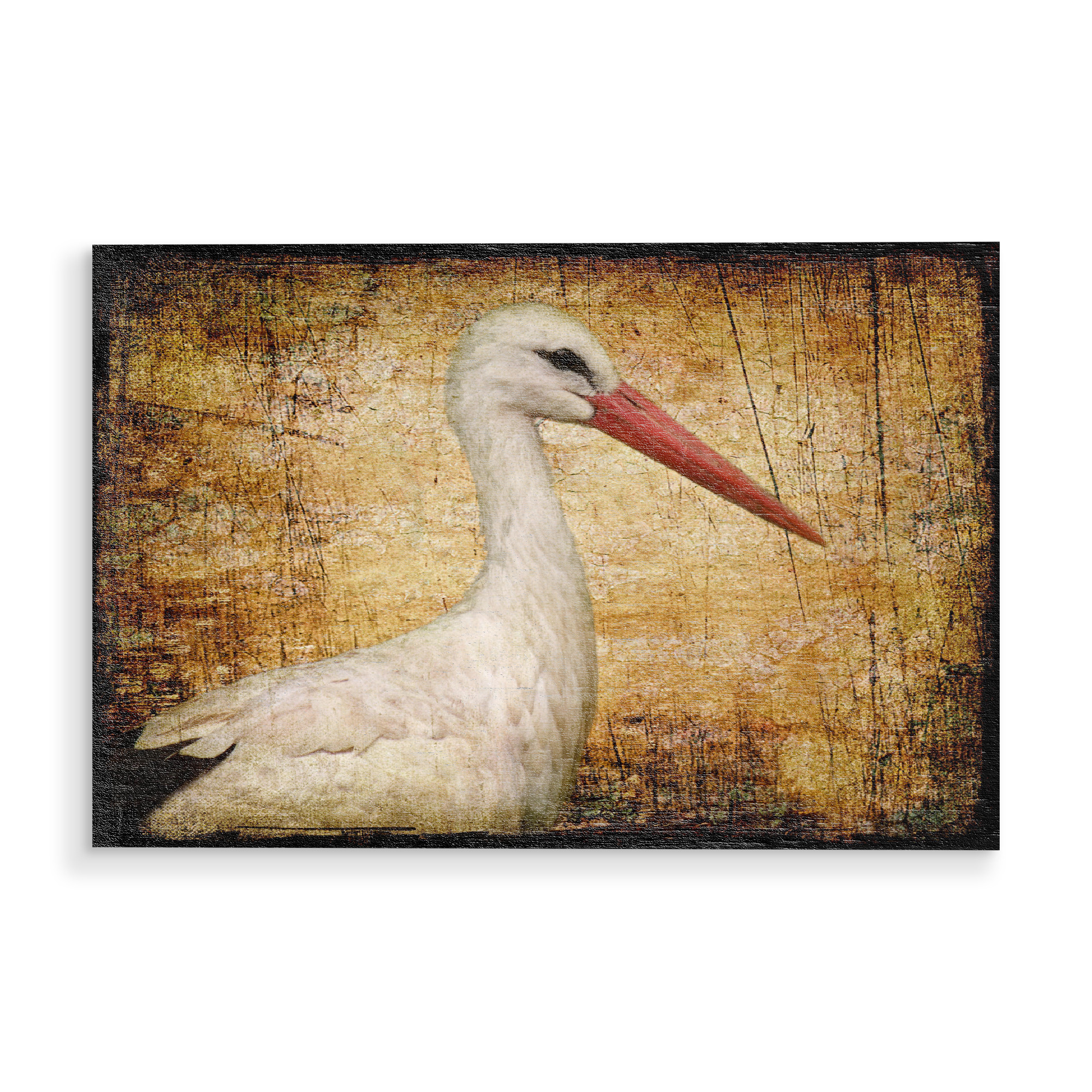 Holzbild "Klapperstorch" artboxONE - Tiere - Vogel,Storchenmama,Kinderzimmer,Vogelportrait,Tierportrait,Klapperstorch,Vintage,Fotokunst