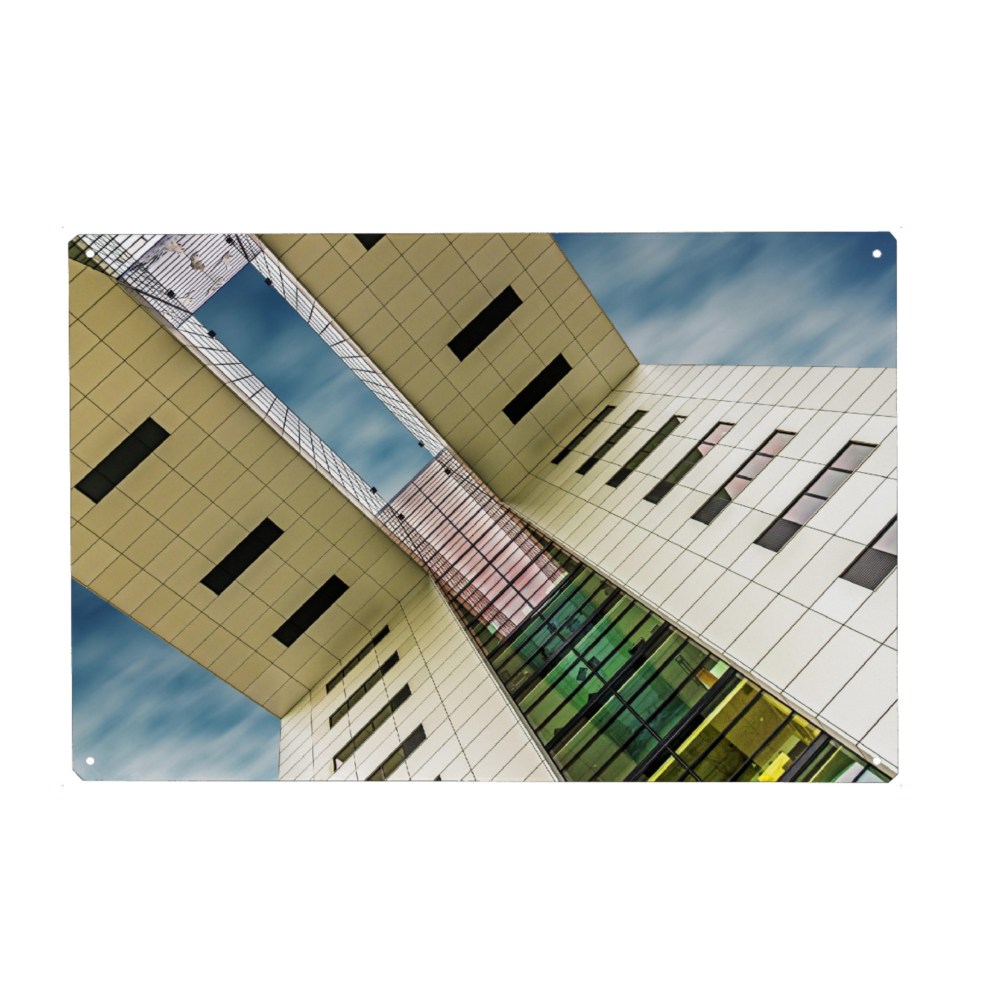 Holzbild "Gen Himmel I" artboxONE - Architektur - Kranhaus,Hochhaus,Architekturfotografie,Am rhein,Kölner innenstadt,Rheinauhafen,Froschperspektive