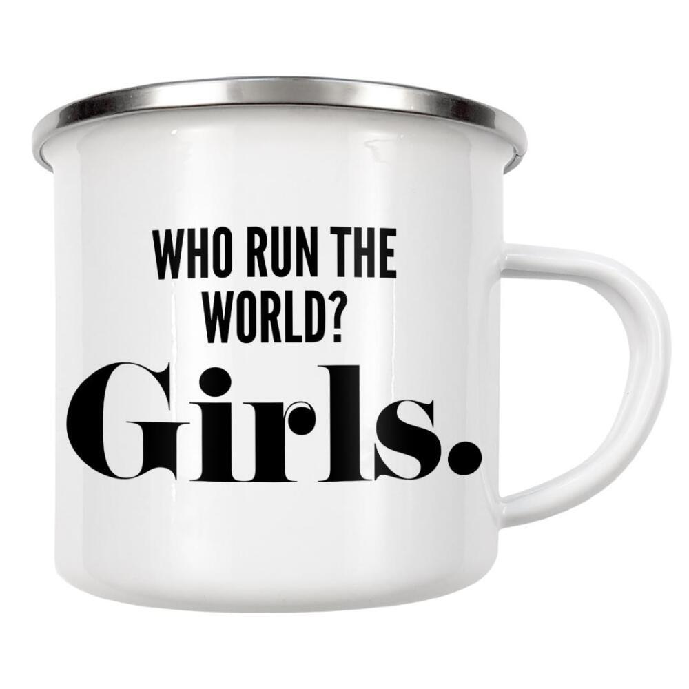Emaille Tasse "Who Run The World" artboxONE - Typografie,Menschen