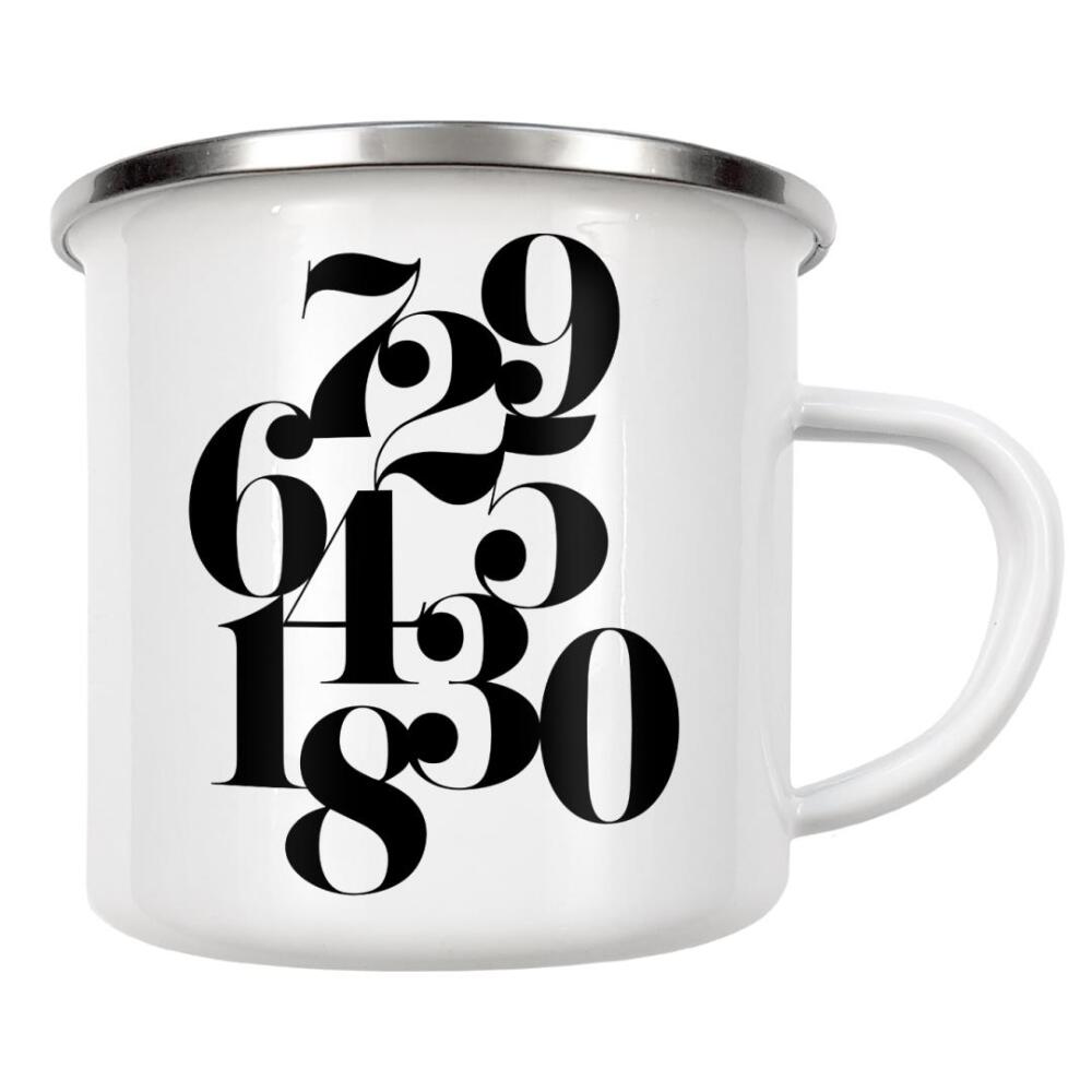 Emaille Tasse "Mix Numbers" artboxONE - Typografie - Zahlen,Count,Zählen,Schwarzweiß,Blackandwhite,Minimal,Minimalistisch