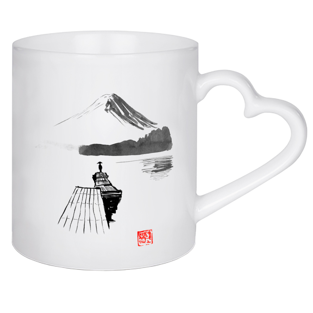 Herztasse "Pontoon" artboxONE - Natur - Geisha,Mountain,Pontoon,Fuji,Japan,Sumie,Blackandwhite,Berg,Schwarzweiß,Natur,Nature
