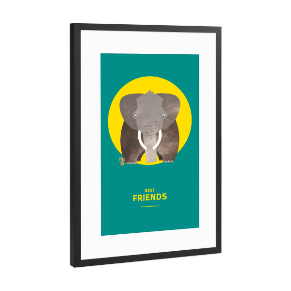 Poster mit Rahmen Schwarz (Metallic) "Beste Freunde I" artboxONE - Für Kinder - Maus,Elephant,Kreis,Kinderzimmer
