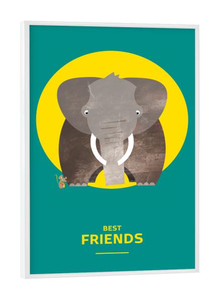 Poster mit weißem Rahmen "Beste Freunde I" artboxONE - Für Kinder - Maus,Elephant,Kreis,Kinderzimmer