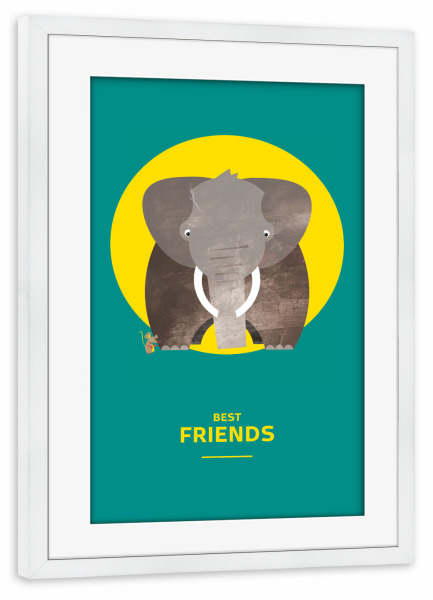 Poster mit Rahmen weiß "Beste Freunde I" artboxONE - Für Kinder - Maus,Elephant,Kreis,Kinderzimmer